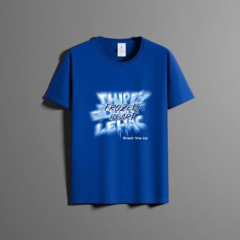 Летняя новая универсальная футболка унисекс из чистого хлопка, модная повседневная футболка с круглым вырезом, дышащая, свободного кроя, с принтом, с короткими рукавами