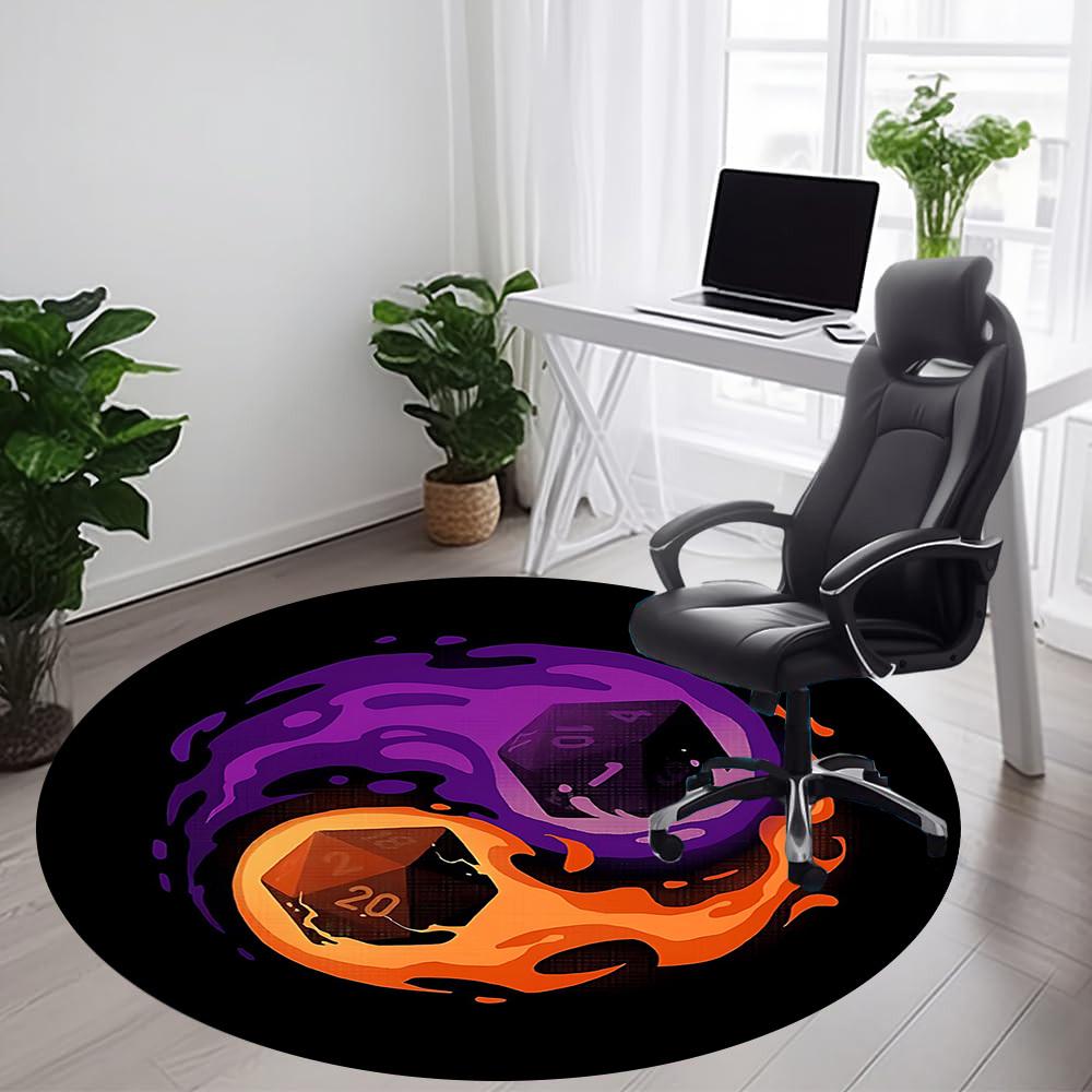1PCDice Flames Office Round Area Rug, Mat Suitable For Office, Under Office Chairs Bedroom Living Room Home Decor, Room Deco