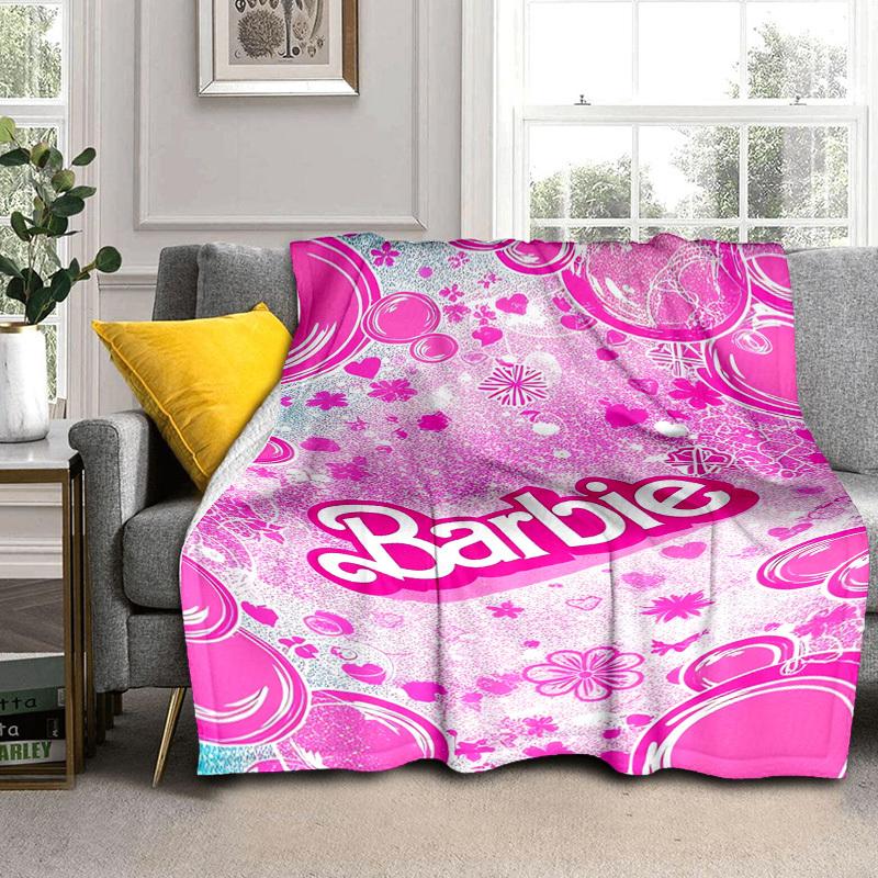 1 шт. Розовое одеяло с цветочным узором и рисунком из мультфильма Барби, Портативное покрывало для путешествий и кемпинга, Уютное одеяло для всех сезонов, Идеальный подарок