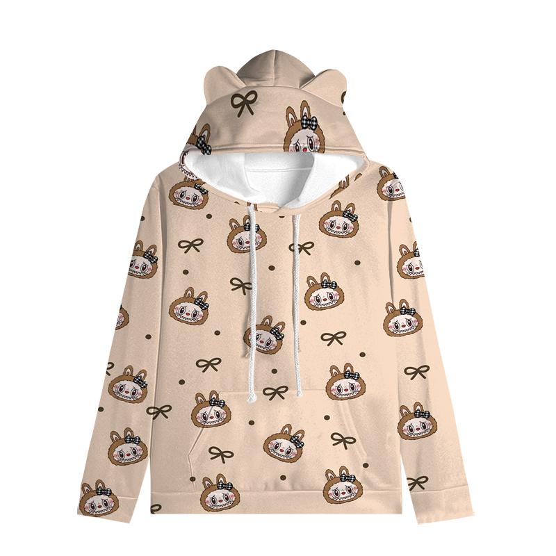 Labubu пуловер дети толстовки с капюшоном кошачьи ушки мультфильм толстовка подростков мальчики девочки косплей костюм толстовки