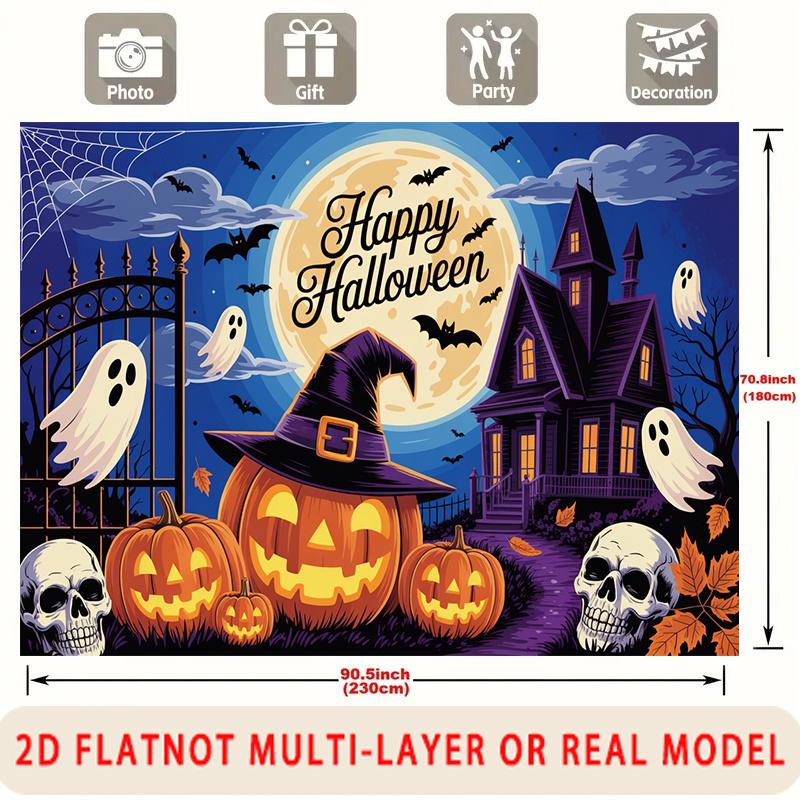 Party Backdrop Halloween Flat Spooky Pumpkins Ghosts Skulls Showers Birthdays Weddings Photo Booth Decor Front Door Decor