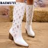 Сексуальные сапоги до колена, женские туфли с острым носком и высоким каблуком, тренд 2025 года, дизайнерские массивные ботинки челси, полые туфли-лодочки Mujer Botas