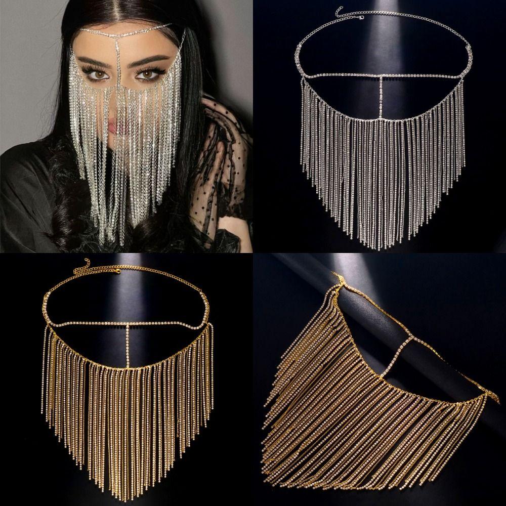 Маскарадные маски Индийские маски с кисточками и вуалью Ювелирные изделия Маска для лица Стразы Цепи Свадьба