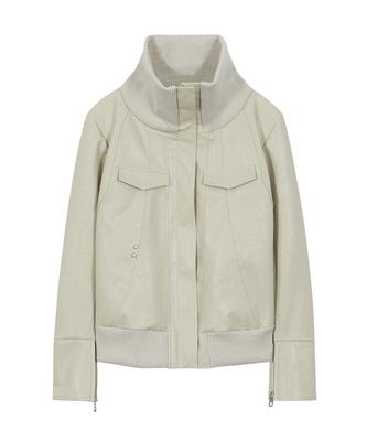 Debby Upper High Neck Line Faux Leather Jacket_Cream