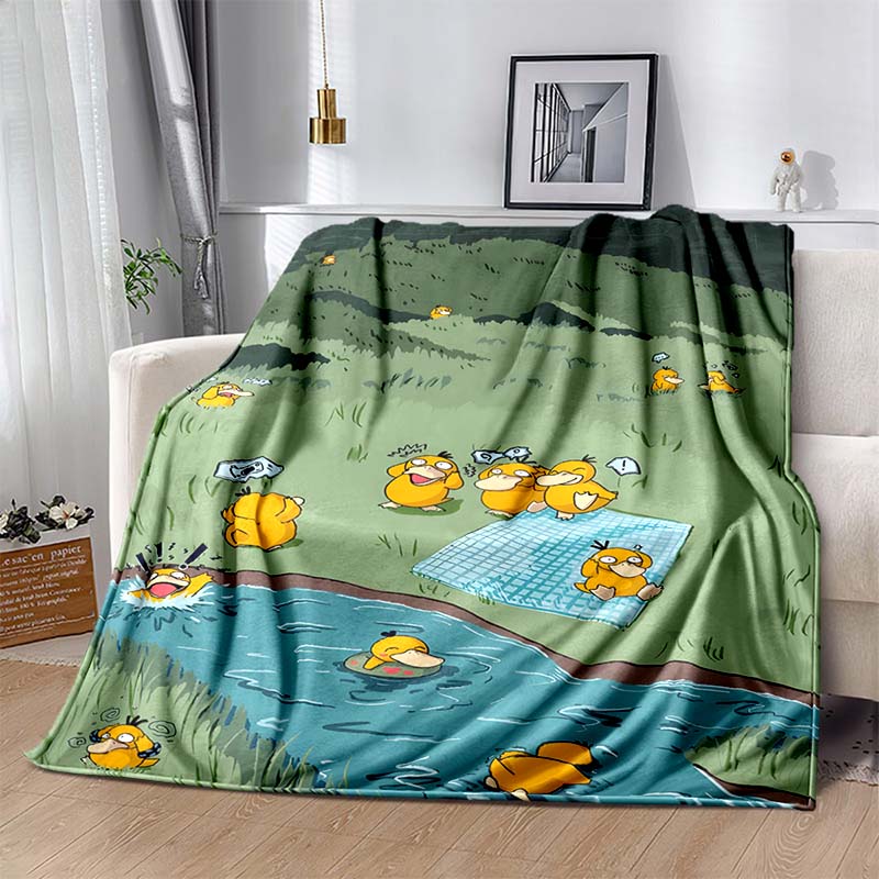 1PC Pokémon Psyduck Pattern Blanket Warm Soft Fluffy Kids and Adult Sofa Bed Throw Blanket Suitable Outdoor Travel Camping