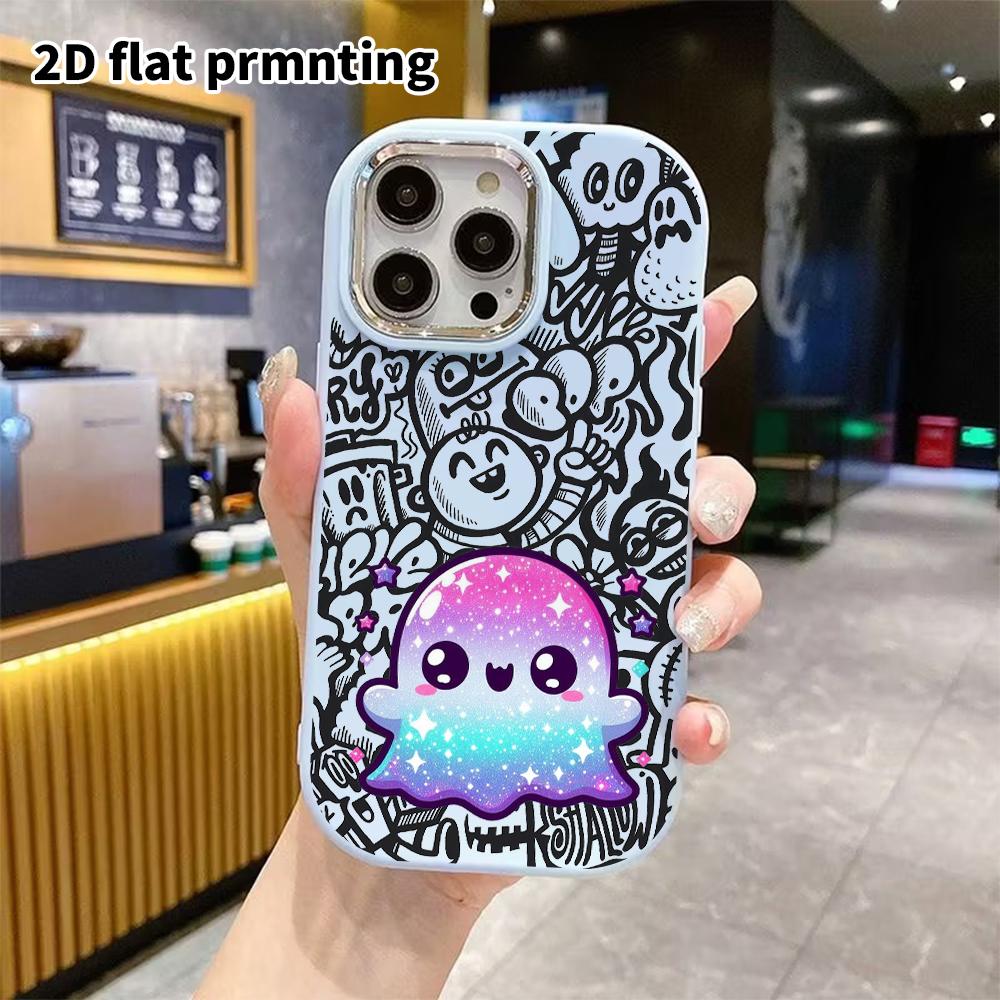 Phone Case: 2D flat design suitable for iPhone 18 17 16 15 14 13 Pro protective case, couple style, gradient ghost, Christmas and Halloween gift