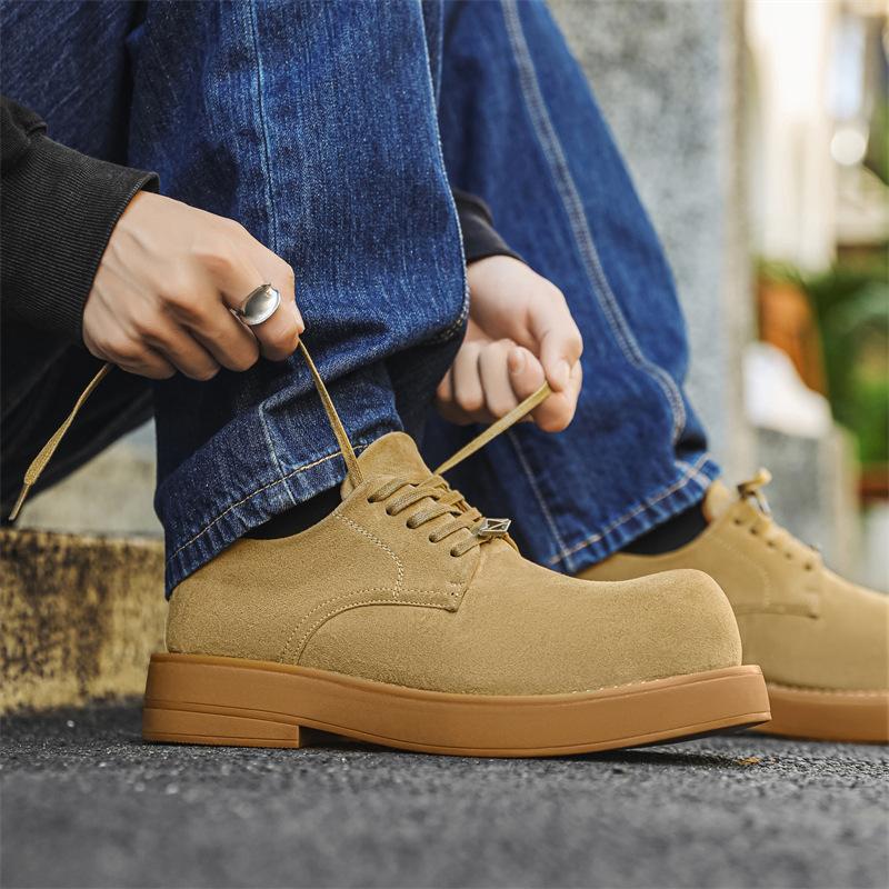 Круглые кожаные туфли мужские повседневные туфли с большим голенищем нишевые туфли дерби на платформе в британском стиле 1066-J