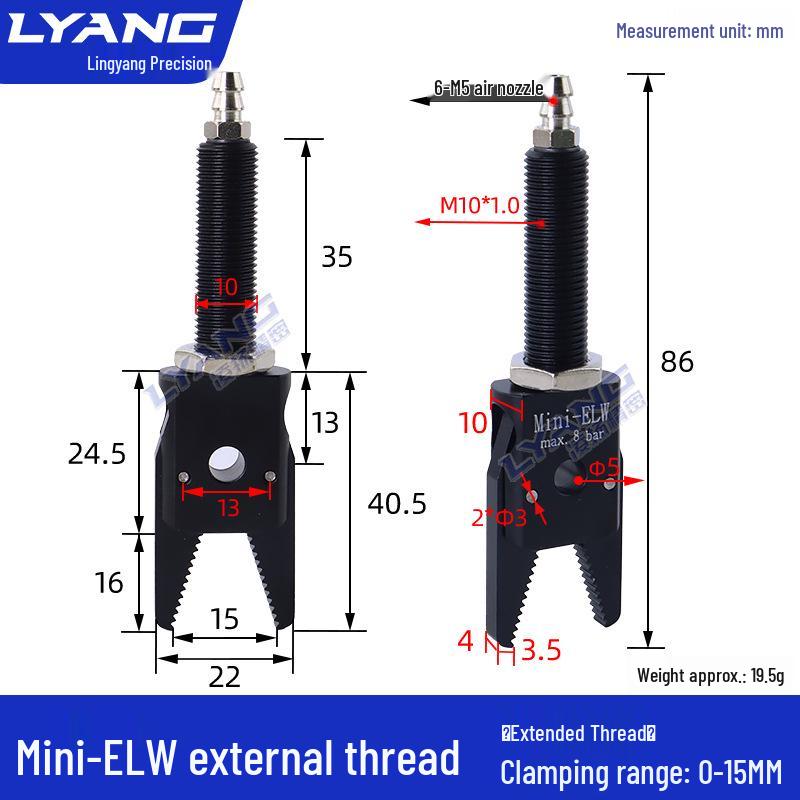 Pneumatic Mini Grippers: A/B/C/E Robot Arm Clamps for Injection Molding (J1060/J1080).