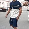 Trend Color Block T-Shirt and Drawstring Shorts Set Men's Summer Casual Sports Short Sleeve Shorts Set Men's Summer Casual Suit