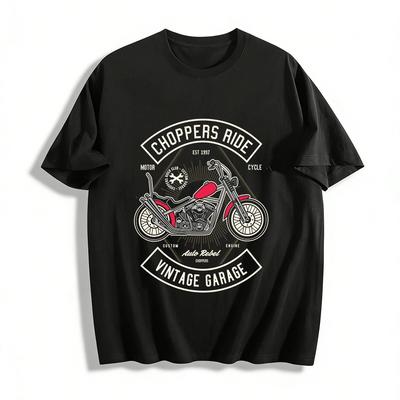 Винтажная футболка с графическим принтом Chopper Ride Стиль American Garage Хлопок Короткий рукав Чисто хлопковая футболка