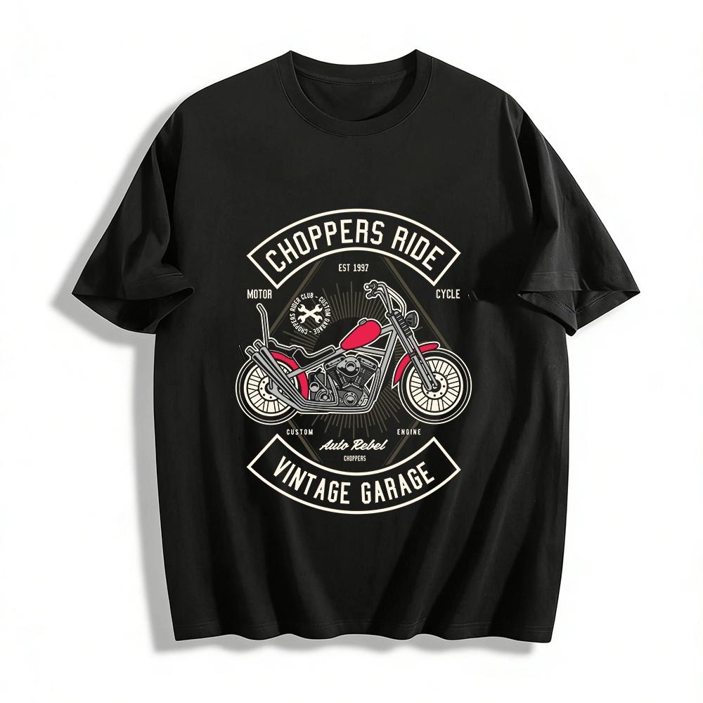 Винтажная футболка с графическим принтом Chopper Ride Стиль American Garage Хлопок Короткий рукав Чисто хлопковая футболка