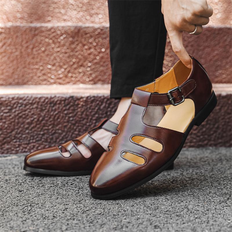 Высококачественные мужские римские сандалии Дышащие мужские сандалии Модные кожаные уличные летние туфли Удобные пляжные шлепанцы Роскошная повседневная обувь