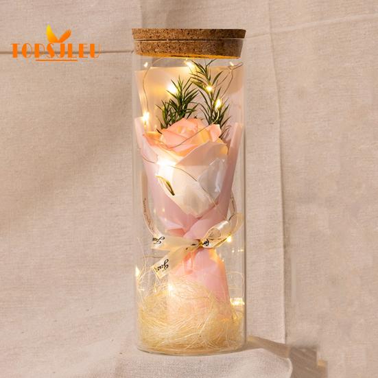 Стеклянная бутылка желаний с сохраненным цветком, вечный цветок розы, светодиодная подсветка, романтический подарок для влюбленных друзей