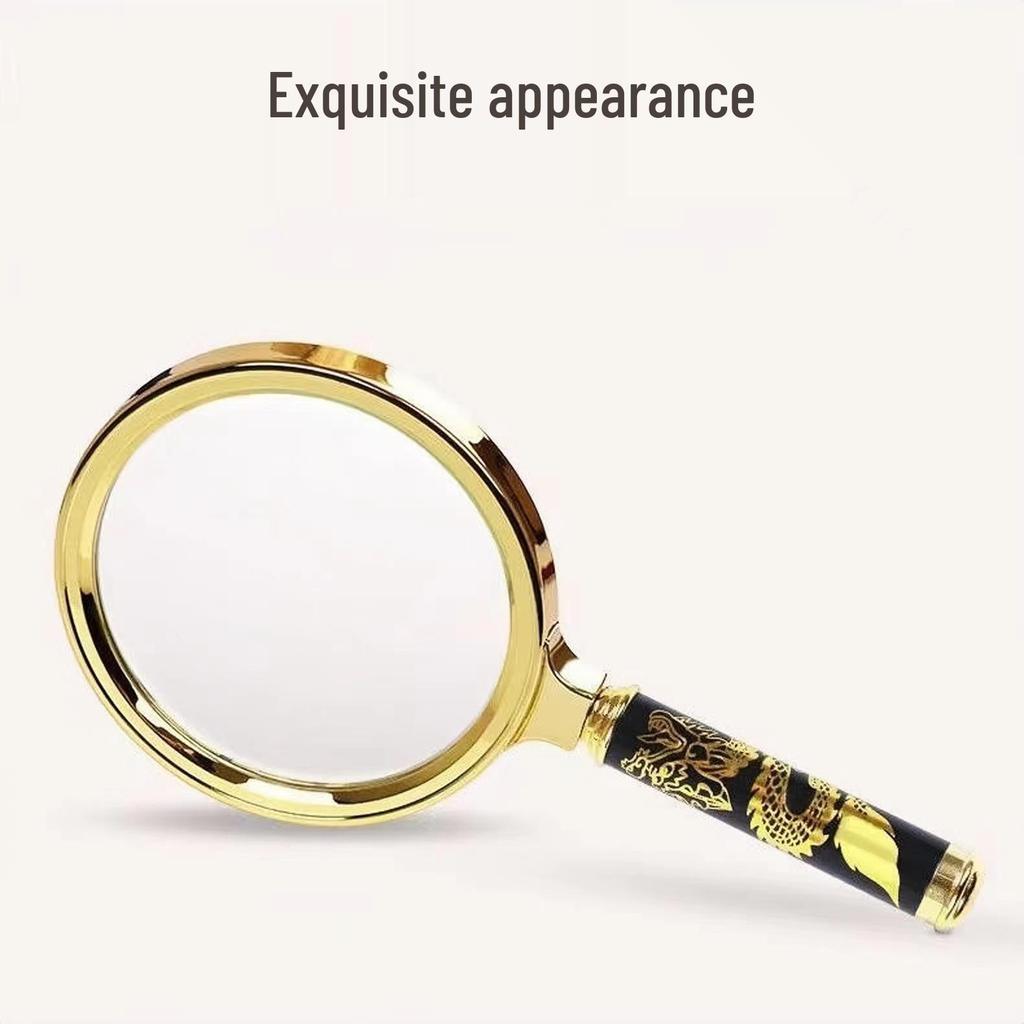 Portable 10x High-Definition Handheld Magnifier with Dragon Pattern Handle - Perfect for Elderly Retro Reading