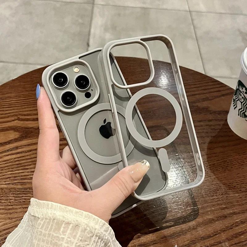 Роскошный прозрачный чехол с беспроводной зарядкой для MagSafe для iPhone 16 15 14 13 12 11 Pro Max Plus Mini Магнитные бамперные чехлы-накладки