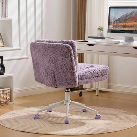 26.4 Inch Seat Office Chair, Artificial Rabbit Hair Home Office Chair with Metal Base, Adjustable Desk Chair Swivel Office Chair, Vanity Chair