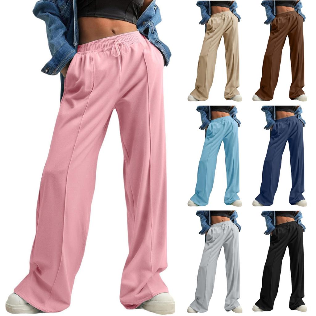Women's Fashion Loose Solid Color With Pockets Elastic Waist Sports Casual Pants