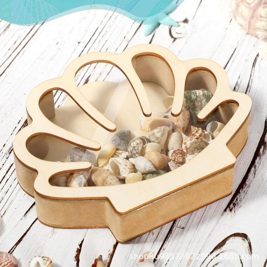 Wooden Shell Display Case Handcrafted Rustic Sea Shell Shadow Box Seashell Shaped Storage Display Box Home Office Desktop Decoration
