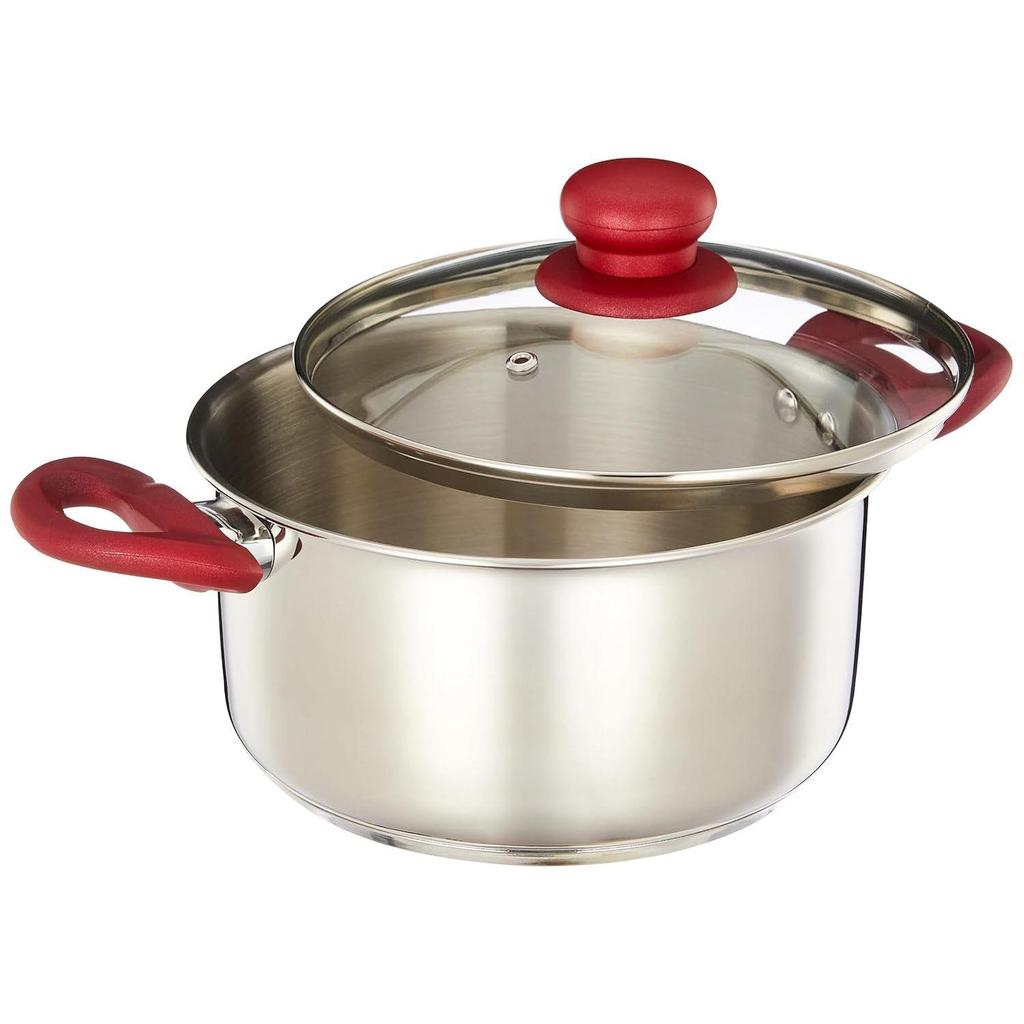 Кастрюля из нержавеющей стали со стеклянной крышкой | Ударно-кованое дно | Ручка с мягким покрытием | Можно мыть в посудомоечной машине | 20 см