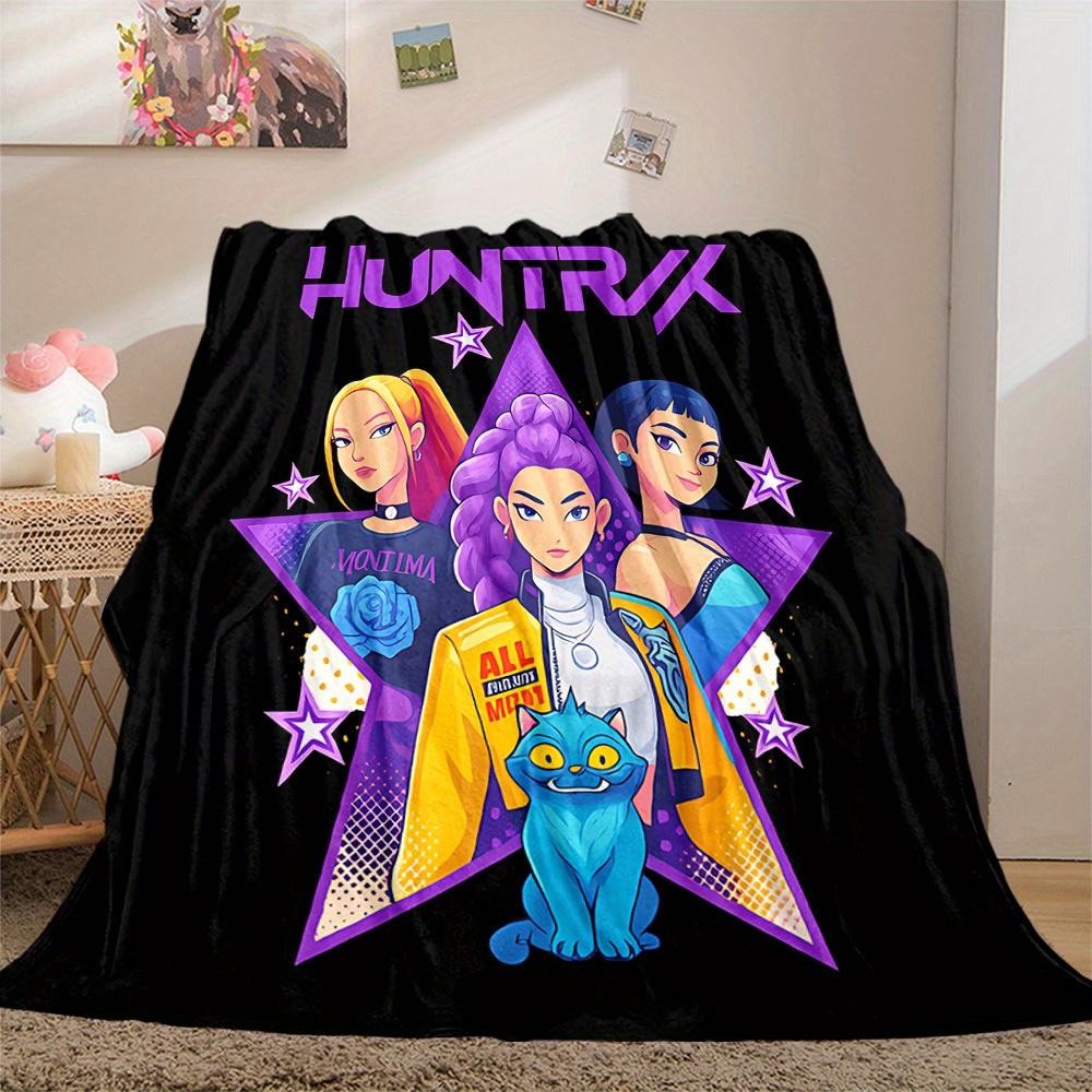 1Pc HUNTR X ROSE Print Flannel Blanket, Comfortable for All Seasons, Home Decor, Warmth and Comfort, Perfect for Christmas Gifts821079