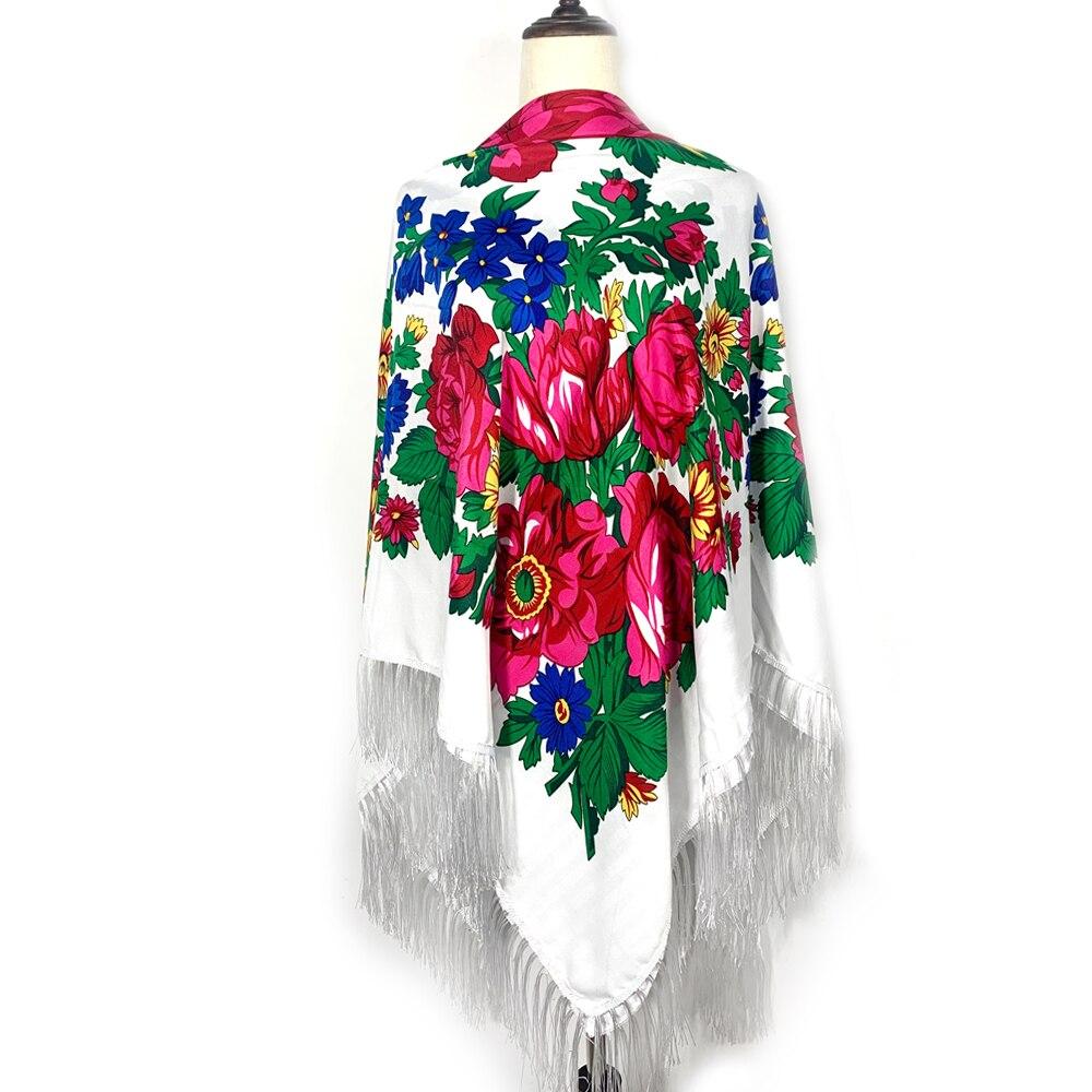 160*160cm Russian Square Scarf Women Floral Print Bandana Fringed Shawls
