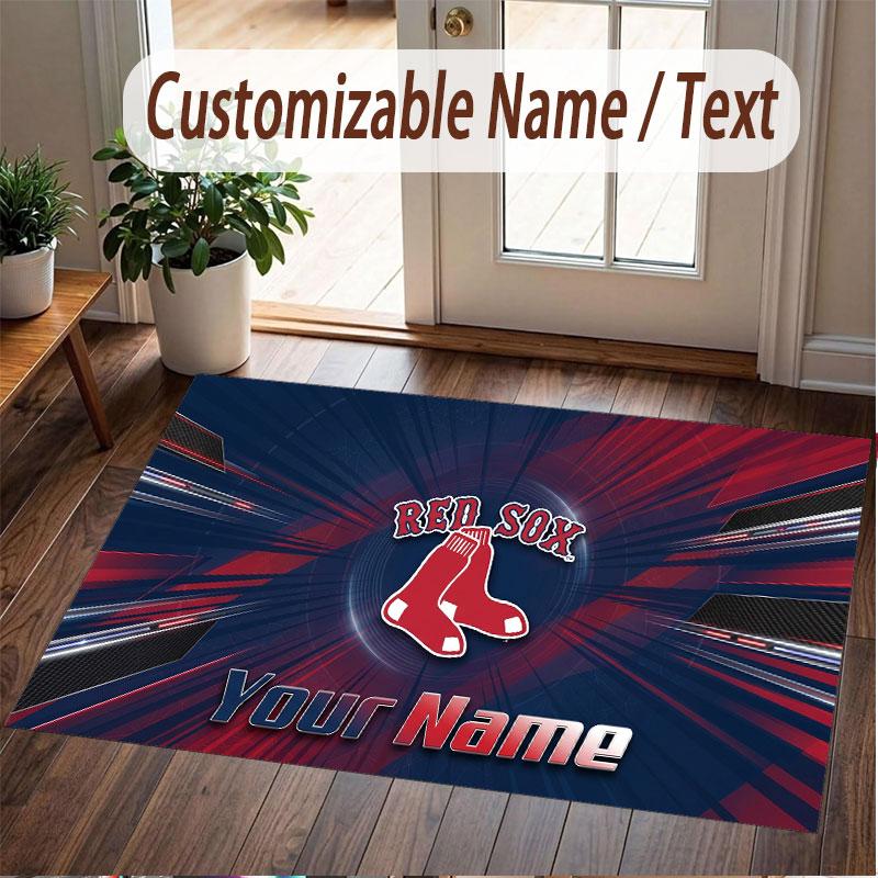Custom Rug Boston Red Sox Pattern Print Name Text Soft Non‑Slip Floor Carpet for Home Indoor Decoration