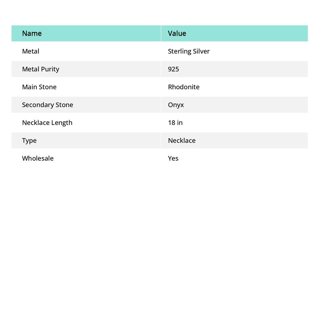 Подарочное колье из стерлингового серебра 925 пробы с натуральным родонитом и ониксом, 18 дюймов L9A41
