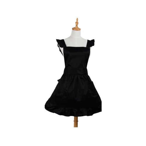 Hush & Vane Ruffle Apron, Cafe Waitress Maid, Dreamy (Black)