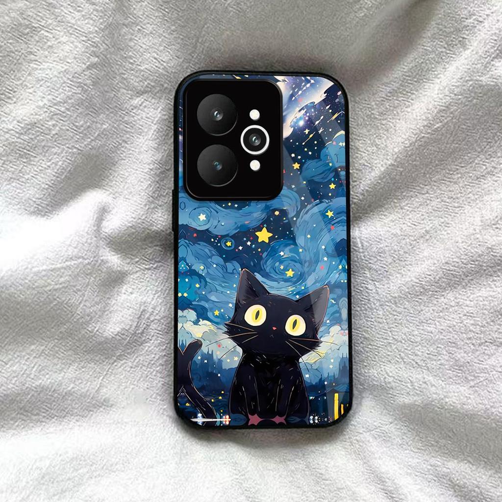 Чехол для realme 15 Pro 5G Аниме Черный Кот Звездное Облако Печать Чехол для Телефона Акриловая Жесткая Задняя Панель С Гибким Краем из ТПУ