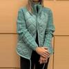 Women's Long Sleeve Stand Up Collar Cotton-padded Jacket Autumn and Winter Casual Thin Zipper Coat Spliced Knitted Sleeve