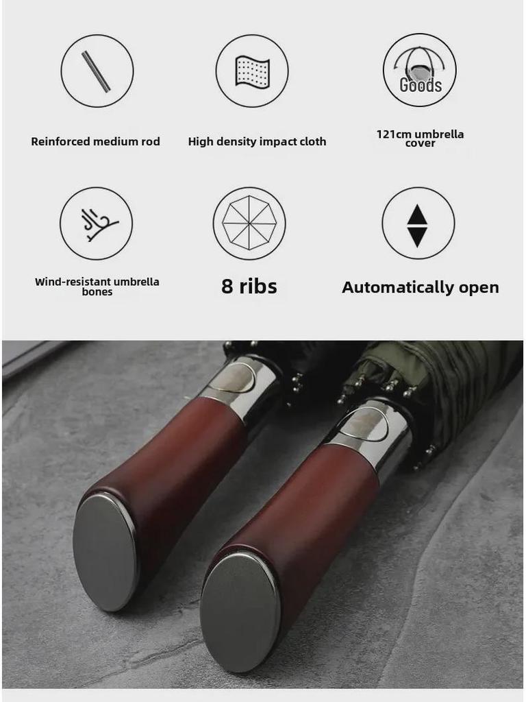 PARACHASE 1.2m Fully Automatic Folding Umbrella with Knife Handle - Korean Forest Design, Business Style.