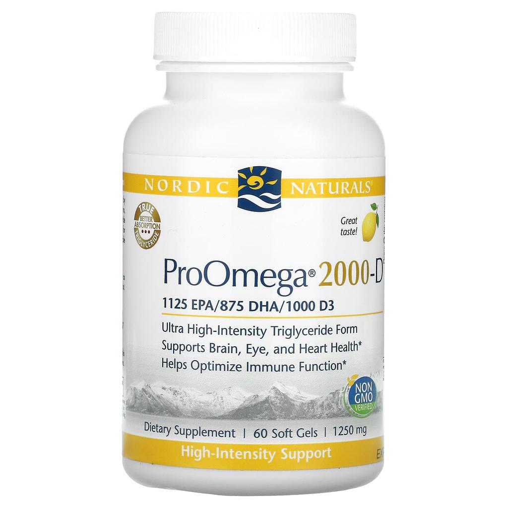 Nordic Naturals ProOmega 2000-D, Lemon, 1,250 Mg, 60 Softgels