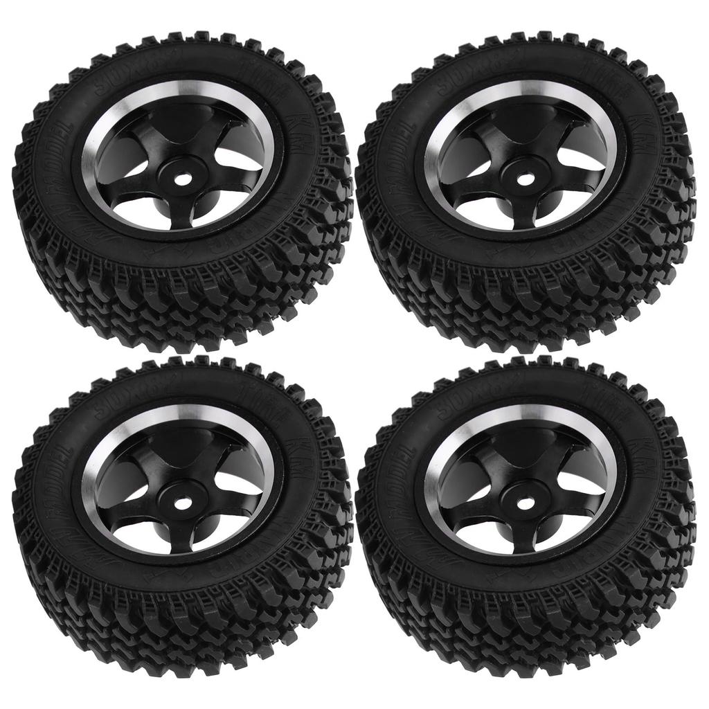 4Pcs Remote Control Metal Wheel Hub Rubber Tires Replacement for MN86 1 12 RC CarBlack