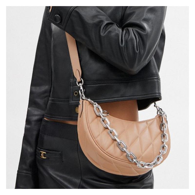Coach Mira SHOULDER Съемный плечевой ремень Однотонный Алмазная молния Кожаная сумка через плечо Средняя Женская Светло-хаки