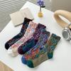 Retro Floral Cotton Mid-Calf Socks for Women - European, American, and Korean Ethnic Styles