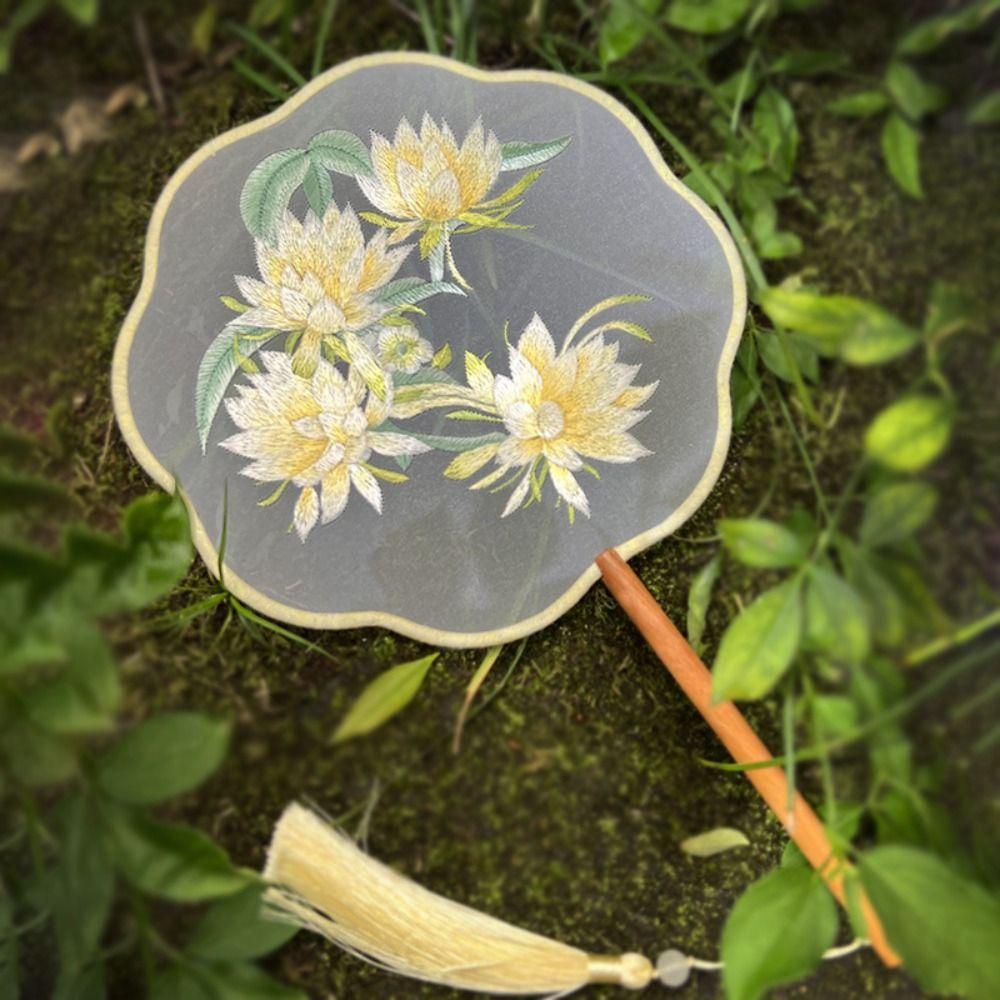 Handheld Chinese Style Fan with Pendant Silk Fan Classical Embroidery Fan Chinese Wedding