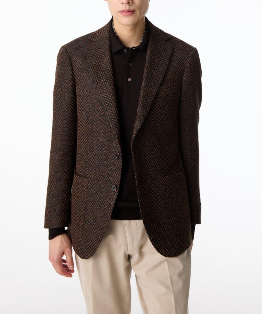 Man On The Boon Notched Lapel Chunky Herringbone Single Jacket_Brown 4714302010