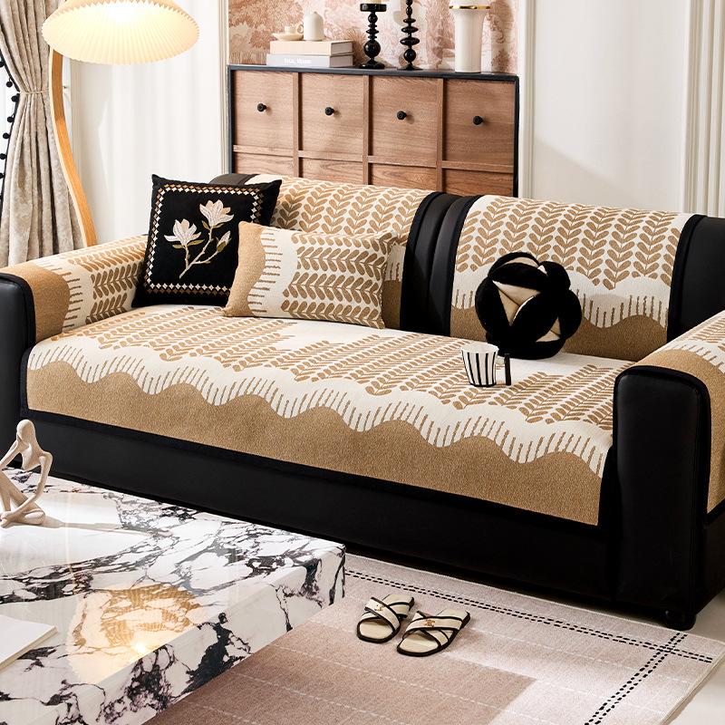 Italian High-End Light Luxury Chenille Sofa Cushion, Universal Fixed Non-Slip Seat Cushion In All Seasons, Straight Row Sofa Cover Cloth Towel