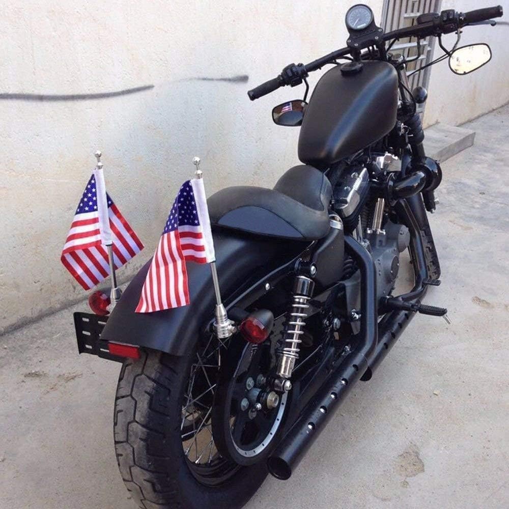 2Pcs 6" X 10" Motorcycle Flags American Flag For Harley Davidson Yamaha Honda Goldwing CB VTX CBR Chrome Stainless Steel Motorcycle Flagpole Mount