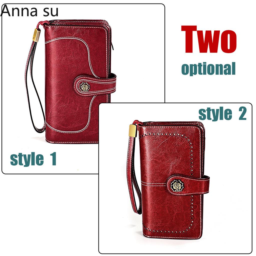 Ladies Leather Wallet Large Capacity Multifunctional Long Wallet European and American Retro Clutch