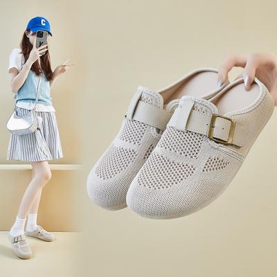 Новые летние маленькие белые туфли корейского стиля для девушек-студенток, ленивых людей, педали, полуподдержка, повседневная обувь Street Shot