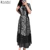 ZANZEA Women Casual Round Neck Short Sleeve Summer Lace Patchwork Dress
