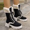 Fashion Thicken Plush Women Snow Boots 2025 New Mid-calf Lace-up Snow Boots Faux Fur Platform Ankle Boots WomanThickened Cotton Shoes