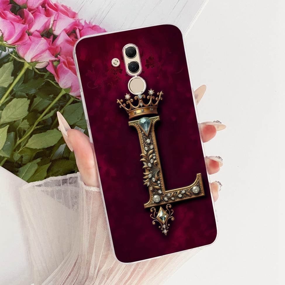 Прозрачный Чехол Для Huawei Mate 20Lite SNE-AL00 SNE-LX1 Для Huawei Mate 20 Lite Чехол Роскошная Корона Буквы от A до Z 2D Плоский Рисунок