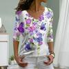 Butterfly In Flowers Print Women Tshirts Ladies Tops Long Sleeve V-neck Pullover Femme T-shirts T Shirt For Women