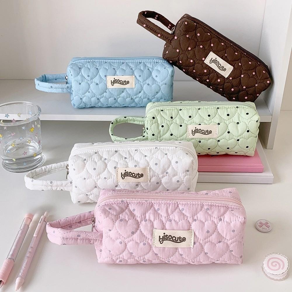 with Lanyard Love Pencil Case Pen Bag Cloth Pencil Pouch Korean Dots Stationery Bag Student