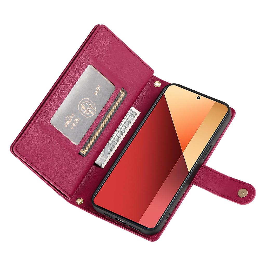 DF-011 For Xiaomi Poco M6 Pro 4G/Redmi Note 13 Pro 4G Wallet Case Zipper Leather Phone Cover