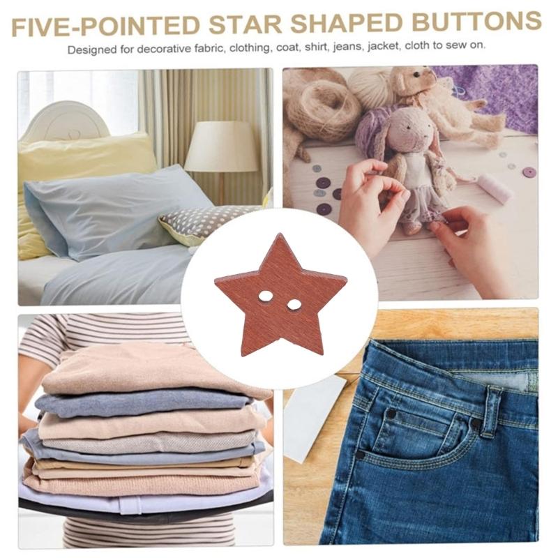Five Point Star Shape Wooden Buttons 2 Hole Button 20mm Sewing Buttons for Art Craft Sewing Knitting Clothing Decoration