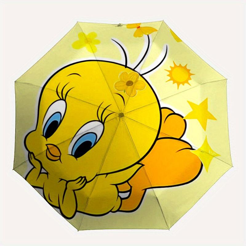 1pc Tweety Bird Looney Tunes Automatic Open/close Folding Portable Umbrella with 8-Rib Structure for Women/Men, All-Season Use a0901026
