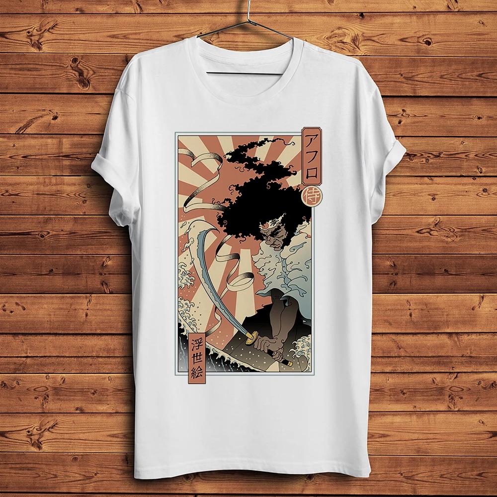 Ukiyoe Afro Samurai Samuri,Funny Anime Vintage Ukiyo T Shirt Men,White Casual Short Sleeve Tshi
